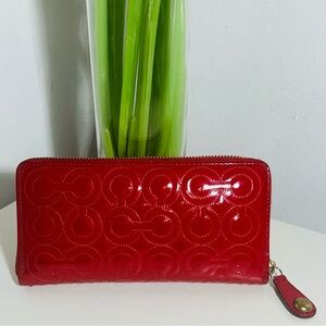 COPY - Authentic Red Coach Patent Zip Around Wallet